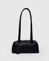 Small Recycled Leather Bowler Bag Black